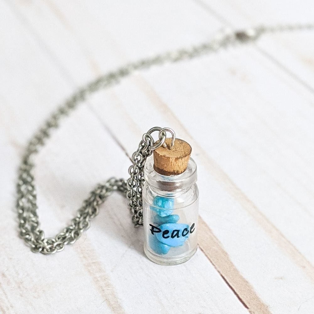 Claire's Peace Corked Bottle Charm Necklace